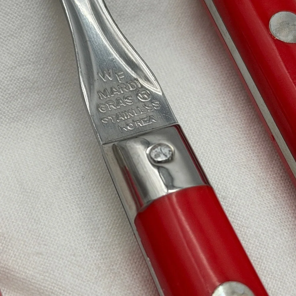 Vintage WF Washington Forge Mardi Gras Red Teaspoons Set of 6 Stainless Korea